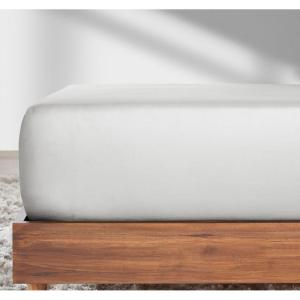 imageCalifornia Design Den Soft 100 Cotton Full Fitted Sheet Only Deep Pocket Durable Sateen AllAround Elastic HeadFoot Side Indicators Full Size Fitted Sheet Cotton Blue Hydrangea02  Ivory Eggshell