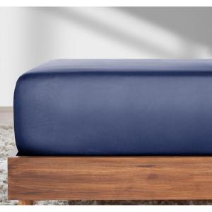 imageCalifornia Design Den Soft 100 Cotton Full Fitted Sheet Only Deep Pocket Durable Sateen AllAround Elastic HeadFoot Side Indicators Full Size Fitted Sheet Cotton Blue Hydrangea07  Navy Blue