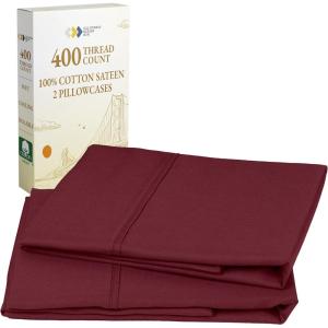 imageCalifornia Design Den Standard Queen Size Pillowcase Set  400 Thread Count 100 Cotton Sateen Set of 2 Pillow Covers Breathable Cooling Soft for Quality Sleep  Bright White25  Red Burgundy