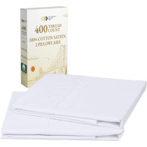 imageCalifornia Design Den Standard Queen Size Pillowcase Set  400 Thread Count 100 Cotton Sateen Set of 2 Pillow Covers Breathable Cooling Soft for Quality Sleep  Bright White01  White