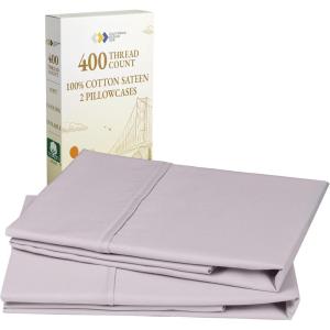 imageCalifornia Design Den Standard Queen Size Pillowcase Set  400 Thread Count 100 Cotton Sateen Set of 2 Pillow Covers Breathable Cooling Soft for Quality Sleep  Bright White14  Dusky Lavender Gray