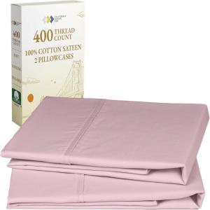 imageCalifornia Design Den Standard Queen Size Pillowcase Set  400 Thread Count 100 Cotton Sateen Set of 2 Pillow Covers Breathable Cooling Soft for Quality Sleep  Bright White22  Pink