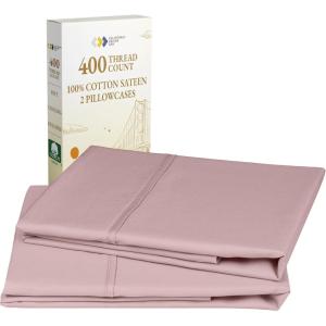 imageCalifornia Design Den Standard Queen Size Pillowcase Set  400 Thread Count 100 Cotton Sateen Set of 2 Pillow Covers Breathable Cooling Soft for Quality Sleep  Bright White21  Pale Mauve