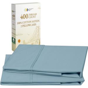 imageCalifornia Design Den Standard Queen Size Pillowcase Set  400 Thread Count 100 Cotton Sateen Set of 2 Pillow Covers Breathable Cooling Soft for Quality Sleep  Bright White09  Sky Blue