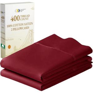imageCalifornia Design Den Standard Queen Size Pillowcase Set  400 Thread Count 100 Cotton Sateen Set of 2 Pillow Covers Breathable Cooling Soft for Quality Sleep  Bright White24  Bright True Red