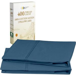 imageCalifornia Design Den Standard Queen Size Pillowcase Set  400 Thread Count 100 Cotton Sateen Set of 2 Pillow Covers Breathable Cooling Soft for Quality Sleep  Bright White13  Blue Peacock