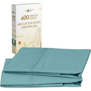 imageCalifornia Design Den Standard Queen Size Pillowcase Set  400 Thread Count 100 Cotton Sateen Set of 2 Pillow Covers Breathable Cooling Soft for Quality Sleep  Bright White17  Teal