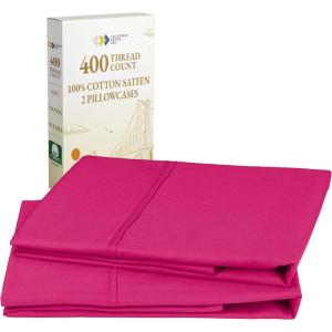 imageCalifornia Design Den Standard Queen Size Pillowcase Set  400 Thread Count 100 Cotton Sateen Set of 2 Pillow Covers Breathable Cooling Soft for Quality Sleep  Bright White23  Hot Pink