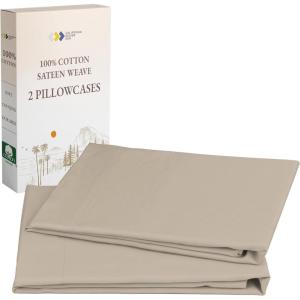 imageCalifornia Design Den Standard Queen Size Pillowcases  100 Cotton Set of 2 Soft ampamp Cooling Sateen Weave Cases Fits Queen and Standard Size Pillows  Bright White19  Beige Warm Taupe