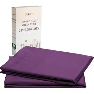 imageCalifornia Design Den Standard Queen Size Pillowcases  100 Cotton Set of 2 Soft ampamp Cooling Sateen Weave Cases Fits Queen and Standard Size Pillows  Bright White09  Purple Passion