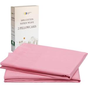 imageCalifornia Design Den Standard Queen Size Pillowcases  100 Cotton Set of 2 Soft ampamp Cooling Sateen Weave Cases Fits Queen and Standard Size Pillows  Bright White16  Doll Pink