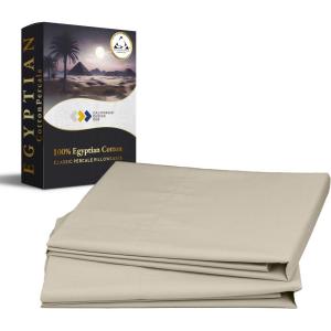 imageCalifornia Design Den StandardQueen Pillow Cases Set of 2  Luxury 100 Egyptian Cotton Crisp Percale Soft ampamp Breathable StandardQueen Size Pillow Cases  WhiteBeige