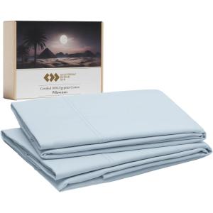 imageLuxury 100 Egyptian Cotton Pillow Cases Queen Size Set of 2 Sateen Weave Soft Breathable ampamp Cooling Bright White Pillow Cases Set of 2 for StandardQueen Size PillowsLight Blue