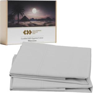 imageLuxury 100 Egyptian Cotton Pillow Cases Queen Size Set of 2 Sateen Weave Soft Breathable ampamp Cooling Bright White Pillow Cases Set of 2 for StandardQueen Size PillowsLight Grey