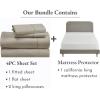 image5 Piece California King Size Sheet Set Taupe and Waterproof Mattress Protector White Bundle  400 Thread Count 100 Cotton Sateen 4 Piece Sheet Set with 1 Mattress Protector