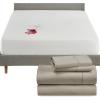 image5 Piece California King Size Sheet Set Taupe and Waterproof Mattress Protector White Bundle  400 Thread Count 100 Cotton Sateen 4 Piece Sheet Set with 1 Mattress Protector