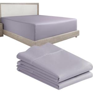 imageCalifornia Design Den 3Piece Bundle  Fitted Sheet with 2 Pillowcases 400 Thread Count 100 Cotton Sateen Deep Pockets Full Size Dusky Lavender Gray