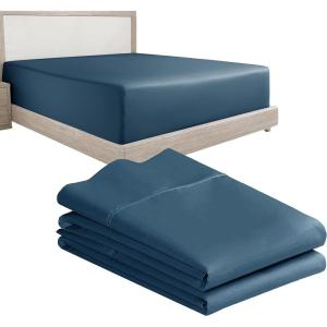 imageCalifornia Design Den 3Piece Bundle  Fitted Sheet with 2 Pillowcases 400 Thread Count 100 Cotton Sateen Deep Pockets Full Size Peacock Blue