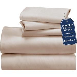 imageCalifornia Design Den 5 Piece Twin Size Sheet Set with 3 Pillowcases  Soft 100 Cotton Sateen Warm Taupe