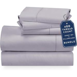 imageCalifornia Design Den 5 Piece Twin Size Sheet Set with 3 Pillowcases 400 Thread Count 100 Cotton Sateen Dusky Lavender Gray