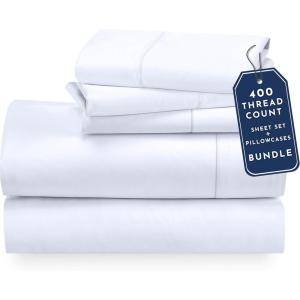 imageCalifornia Design Den 5 Piece Twin Size Sheet Set with 3 Pillowcases 400 Thread Count 100 Cotton Sateen White