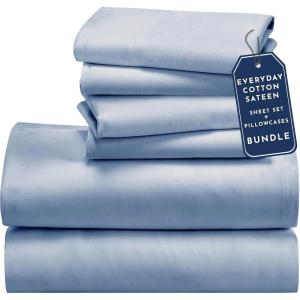imageCalifornia Design Den 6 Piece Full Size Sheet Set with 4 Pillowcases  Soft 100 Cotton Sateen Blue Hydrangea