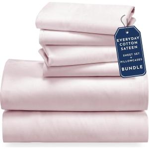 imageCalifornia Design Den 6 Piece Full Size Sheet Set with 4 Pillowcases  Soft 100 Cotton Sateen Pink