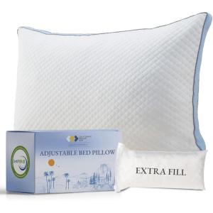 imageCalifornia Design Den Adjustable Queen Size Pillow  Soft Down Alternative Fill Adjustable Loft Memory Foam  Cooling Hotel Pillows for Back Stomach or Side Sleepers  Medium Soft CertiPURUS