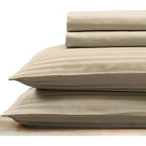 imageCalifornia Design Den Full Size Black Sheet Set  6 Piece Set Ultra Soft 100 Cotton Sheets 400 Thread Count Luxury Sateen Weave Deep Pocket Bedsheets Includes 4 Pillowcases Full True BlackStriped Beige