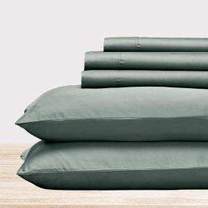 imageCalifornia Design Den Full Size Black Sheet Set  6 Piece Set Ultra Soft 100 Cotton Sheets 400 Thread Count Luxury Sateen Weave Deep Pocket Bedsheets Includes 4 Pillowcases Full True BlackSage Green