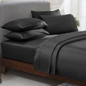 imageCalifornia Design Den Full Size Black Sheet Set  6 Piece Set Ultra Soft 100 Cotton Sheets 400 Thread Count Luxury Sateen Weave Deep Pocket Bedsheets Includes 4 Pillowcases Full True BlackTrue Black