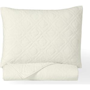 imageCalifornia Design Den HandQuilted Queen Quilt Set 100 Cotton Fabric 3 Piece Ivory Quilt Queen Set Includes 2 Shams All Season Lightweight PreSoftened Diamond Pattern Creamy IvoryIvory