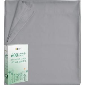 imageCalifornia Design Den Luxury Queen Size Flat Sheet Only  100 Cotton 600 Thread Count 1 Piece Top Sheet Extra Soft Bed Sheet Breathable and Cooling Sateen Weave Hotel Quality  Bright White07  Mist Grey