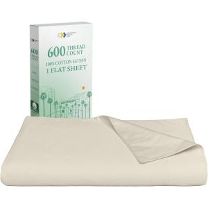imageCalifornia Design Den Luxury Queen Size Flat Sheet Only  100 Cotton 600 Thread Count 1 Piece Top Sheet Extra Soft Bed Sheet Breathable and Cooling Sateen Weave Hotel Quality  Bright White02  Ivory Creamy Beige Tone