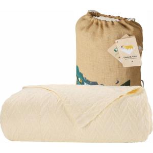 imageCalifornia Design Den Soft ampamp Cool Summer Blanket King Size Blanket 100 Cotton Blanket Lightweight ampamp Breathable Blanket Herringbone Design Premium Cotton Bed Blankets AllSeason Throw WhiteIvory