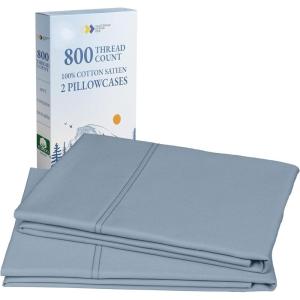 imageHeirloom Soft Smooth ampamp Thick Certified 800 Thread Count 100 Cotton Sateen is Superior to Egyptian Cotton Claims 2 White Standard Pillowcases Fits Standard ampamp Queen Size Pillows Bright WhiteBlue