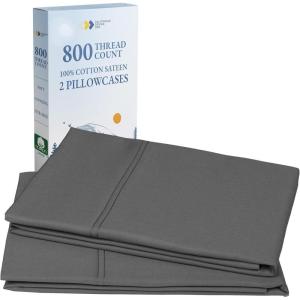 imageHeirloom Soft Smooth ampamp Thick Certified 800 Thread Count 100 Cotton Sateen is Superior to Egyptian Cotton Claims 2 White Standard Pillowcases Fits Standard ampamp Queen Size Pillows Bright WhiteGrey