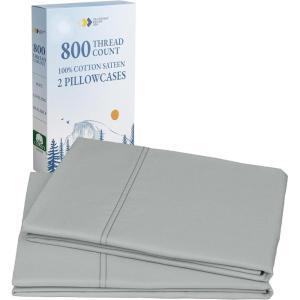 imageHeirloom Soft Smooth ampamp Thick Certified 800 Thread Count 100 Cotton Sateen is Superior to Egyptian Cotton Claims 2 White Standard Pillowcases Fits Standard ampamp Queen Size Pillows Bright WhiteLight Grey