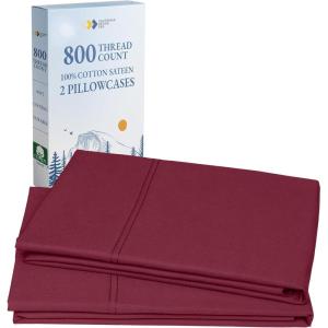 imageHeirloom Soft Smooth ampamp Thick Certified 800 Thread Count 100 Cotton Sateen is Superior to Egyptian Cotton Claims 2 White Standard Pillowcases Fits Standard ampamp Queen Size Pillows Bright WhiteRed Wine