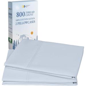imageHeirloom Soft Smooth ampamp Thick Certified 800 Thread Count 100 Cotton Sateen is Superior to Egyptian Cotton Claims 2 White Standard Pillowcases Fits Standard ampamp Queen Size Pillows Bright WhiteLight Blue