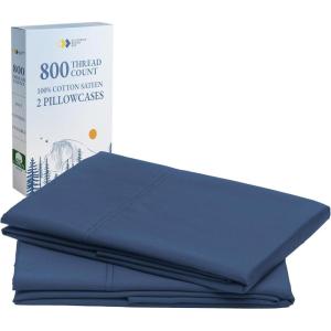 imageHeirloom Soft Smooth ampamp Thick Certified 800 Thread Count 100 Cotton Sateen is Superior to Egyptian Cotton Claims 2 White Standard Pillowcases Fits Standard ampamp Queen Size Pillows Bright WhiteNavy Blue