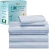 imageCalifornia Design Den  Twin XL Sheet Set Soft 100 Cotton Cooling Sheets Deep Pockets 500 Thread Count Sateen Hotel Quality Damask Stripe Bedding for Home Twin XL Sheets Light Grey  Striped10  Light Blue Striped