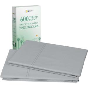 imageCALIFORNIA DESIGN DEN Luxuriously Soft Hotel Quality 600 Thread Count 100 Cotton Set of 2 Cases Crisp ampamp Cool Dark Gray Pillow Cases Standard Fits Standard ampamp Queen Pillows Dark Gray06  Light Grey
