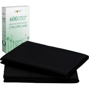 imageCALIFORNIA DESIGN DEN Luxuriously Soft Hotel Quality 600 Thread Count 100 Cotton Set of 2 Cases Crisp ampamp Cool Dark Gray Pillow Cases Standard Fits Standard ampamp Queen Pillows Dark Gray08  Black