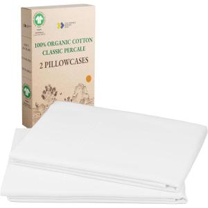 imageCalifornia Design Den 100 Organic Cotton Pillow Cases QueenStandard Set of 2 Soft ampamp Cooling Percale Weave Cotton Pillowcases Bright White01  Bright White