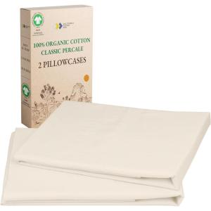 imageCalifornia Design Den 100 Organic Cotton Pillow Cases QueenStandard Set of 2 Soft ampamp Cooling Percale Weave Cotton Pillowcases Bright White02  Ivory Cream Tone