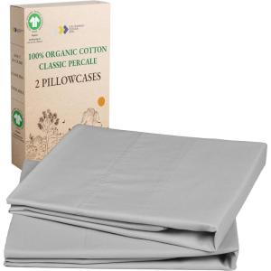 imageCalifornia Design Den 100 Organic Cotton Pillow Cases QueenStandard Set of 2 Soft ampamp Cooling Percale Weave Cotton Pillowcases Bright White03  Light Grey