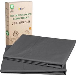 imageCalifornia Design Den 100 Organic Cotton Pillow Cases QueenStandard Set of 2 Soft ampamp Cooling Percale Weave Cotton Pillowcases Bright White04  Grey