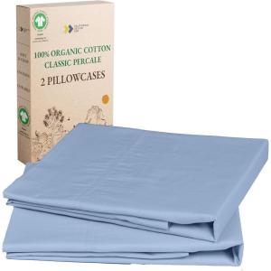imageCalifornia Design Den 100 Organic Cotton Pillow Cases QueenStandard Set of 2 Soft ampamp Cooling Percale Weave Cotton Pillowcases Bright White05  Light Blue