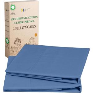 imageCalifornia Design Den 100 Organic Cotton Pillow Cases QueenStandard Set of 2 Soft ampamp Cooling Percale Weave Cotton Pillowcases Bright White07  Riviera Blue